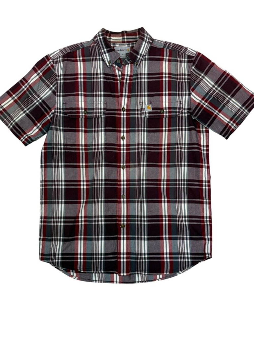 CARHARTT Plaid Shirt Short Sleeve Work Casual Button Down Tee Mens Medium